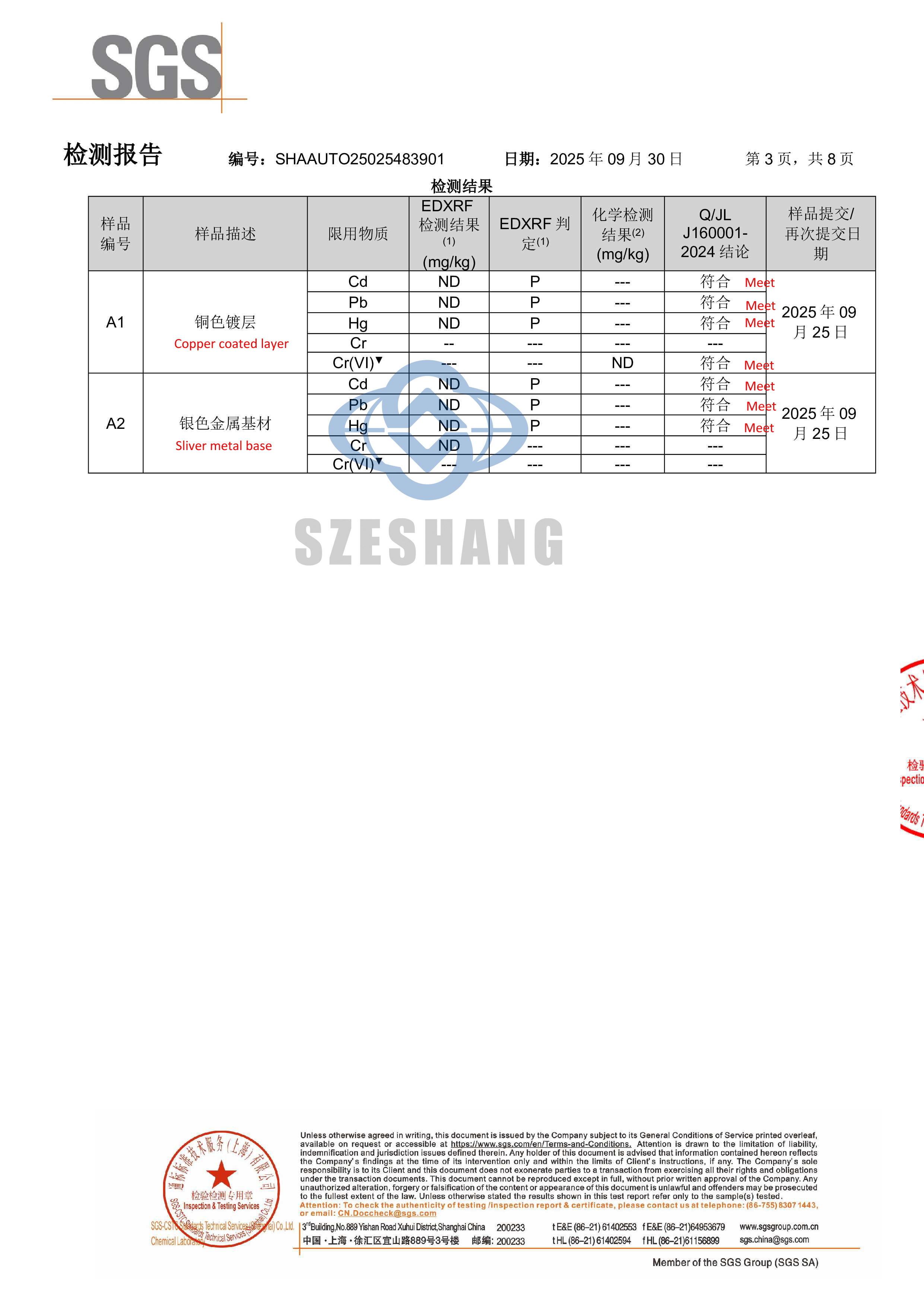 SGS testing result for ER70S-6 MIG wire